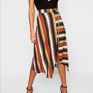 Stripped woven asymmetric skirt
